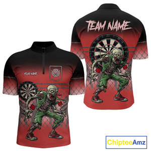 Red Funny Zombie Darts Shirt With Pocket Option For Men Custom Darts Jersey TDM4939