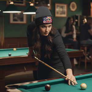 Funny Skull 8&9 Ball Billiard Knit Beanie Hat Rectangle Patch Custom US Flag Pool Player Knit Hat TDM4942