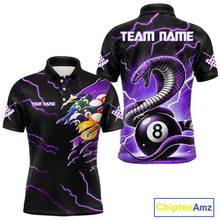 Load image into Gallery viewer, Purple 8 Ball Lightning Thunder Cobra Snake Billiard Shirt For Men Custom Pool Team Jersey TDM5875