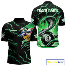 Load image into Gallery viewer, Green 8 Ball Lightning Thunder Cobra Snake Billiard Shirt For Men Custom Pool Team Jersey TDM5876