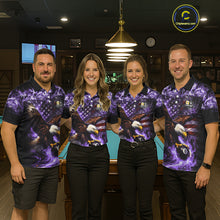 Load image into Gallery viewer, Purple Flaming Eagle 8 &amp; 9 Ball Billiard Shirt For Women Custom US Flag Pool Jersey Polo, 1/4 Zip TDM6249