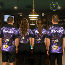 Load image into Gallery viewer, Purple Flaming Eagle 8 &amp; 9 Ball Billiard Shirt For Women Custom US Flag Pool Jersey Polo, 1/4 Zip TDM6249