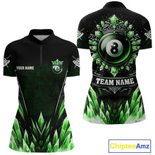 Load image into Gallery viewer, Personalized Green Icy 8 Ball Pool Crown Billiard Shirt For Women, Billiard Jersey Polo &amp; 1/4 Zip TDM4305