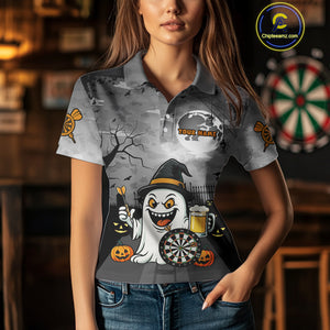 Funny Ghostly Beer Halloween Darts Shirt For Women Custom Halloween Gifts For Darts Lover TDM4948