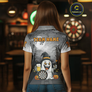 Funny Ghostly Beer Halloween Darts Shirt For Women Custom Halloween Gifts For Darts Lover TDM4948