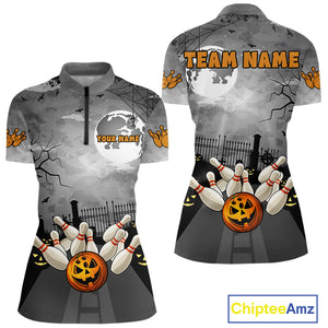 Funny Bowling Halloween Shirt For Women Custom Halloween Bowling Jersey Team Polo & 1/4 Zip TDM4949