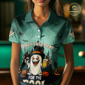 Only Just Here For The Pool Custom Halloween Billiard Shirt For Women, Funny Ghostly Billiard Jersey TDM4950