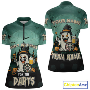 Only Just Here For The Darts Custom Halloween Darts Shirt For Women, Funny Ghostly Darts Team Jersey TDM4951