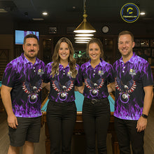 Load image into Gallery viewer, Purple Flaming American Flag Eagle 8 Ball &amp; 9 Ball Billiard Shirt For Women Custom Pool Team Jersey TDM5653