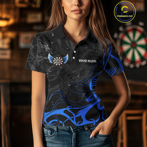 Black And Blue Custom Wings Darts Shirt For Women, Darts Jersey Pocket Option TDM3840