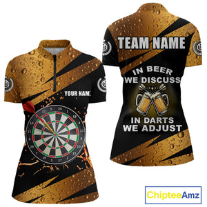 In Beer We Discuss Funny Dart Shirts For Women Custom Beer Dart Jersey Team Polo & Quarter Zip TDM3845