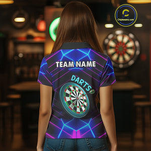Neon Purple Blue Dart Shirts For Women Custom Glowing Dart Jersey Team Outfit Polo & Quarter Zip TDM3846
