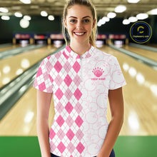 Load image into Gallery viewer, Personalized Pink Argyle Bowling Jersey For Women Custom Bowling Shirt Team Polo &amp; 1/4 Zip TDM6265