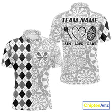 Load image into Gallery viewer, Aim Love Darts Custom Black Argyle Men Darts Polo &amp; 1/4 Shirt, Funny Darts Shirts Dart Team Jersey TDM5662