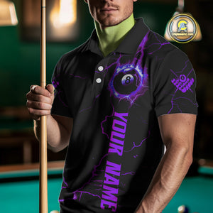 Black And Purple 8 Ball Thunder Lightning Custom Dragon Men's Billiard Shirt, Billiard Team Jersey TDM4349