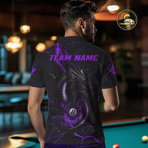 Black And Purple 8 Ball Thunder Lightning Custom Dragon Men's Billiard Shirt, Billiard Team Jersey TDM4349