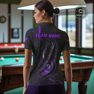 Black And Purple 8 Ball Thunder Lightning Custom Dragon Women's Billiard Shirt, Billiard Team Jersey TDM4349