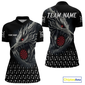 Personalized Viking 3D Wolf Dart Shirts For Women Custom Black Dart Team Jerseys Polo & Quarter Zip TDM3848