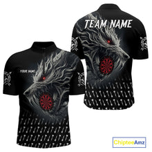 Load image into Gallery viewer, Personalized Viking 3D Wolf Dart Shirts For Men Custom Black Dart Team Jerseys Polo &amp; Quarter Zip TDM3848