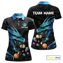 Load image into Gallery viewer, Personalized Black And Blue Dragon Billiard Balls Pool Shirts For Women, Billiard League Team Jersey TDM3852