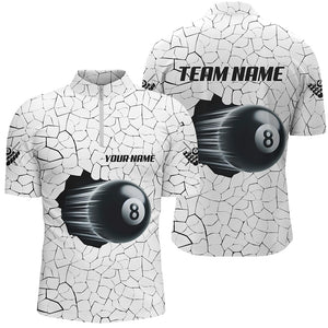 8 Ball Pool White Crack Pattern Custom Men Quarter-Zip Shirt, Funny Billiard Shirts TDM1076