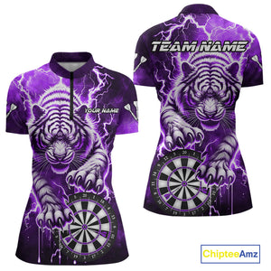 Personalized Thunder Lightning Tiger Dart Shirts For Women Custom 3D Dart League Team Jersey|Purple TDM3860