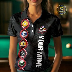 DNA Billiard Shirts For Women Custom Funny Pool Balls Billiard Jerseys Team Polo & Quarter Zip TDM3862