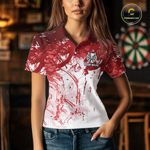 Load image into Gallery viewer, Personalized Red Grunge Darts Jerseys For Women Custom Darts Team Shirts Polo &amp; Quarter Zip TDM5894