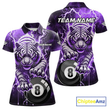 Load image into Gallery viewer, Purple 8 Ball Thunder Lightning Tiger Billiard Shirt For Women Custom Pool Team Jersey Polo, 1/4 Zip TDM6038
