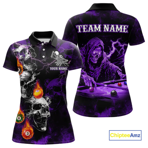 Personalized Purple Smoke Skull Billiard Shirts For Women Custom Death Skeleton Billiard Jerseys TDM3870