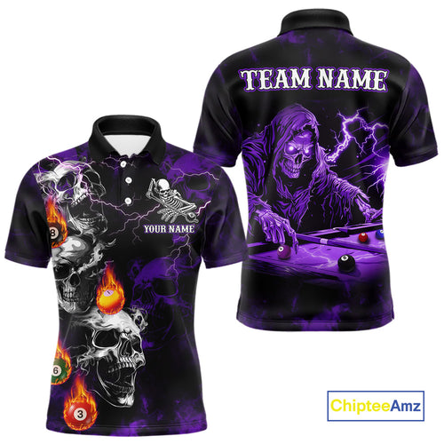 Personalized Purple Smoke Skull Billiard Shirts For Men Custom Death Skeleton Billiard Jerseys TDM3870