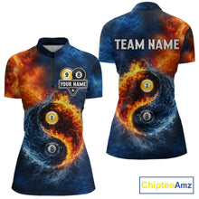 Load image into Gallery viewer, Personalized Water And Fire 8 Ball &amp; 9 Ball Billiard Shirt For Women, Pool Team Jersey Polo &amp; 1/4 Zip TDM6297