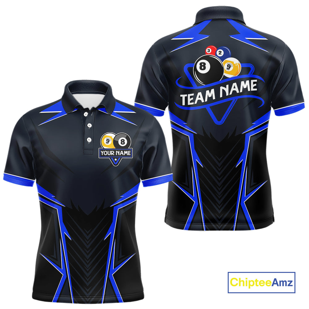 Billiard Jersey For Men Custom Polo & 1/4 Zip Billiard Team Shirt, 8 Ball & 9 Ball Pool Shirt|Blue TDM4329