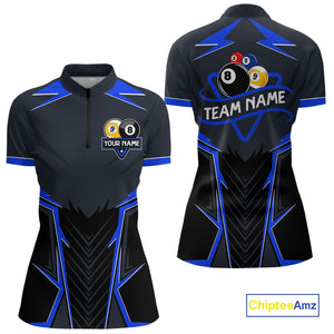 Billiard Jersey For Women Custom Polo & 1/4 Zip Billiard Team Shirt, 8 Ball & 9 Ball Pool Shirt|Blue TDM4329