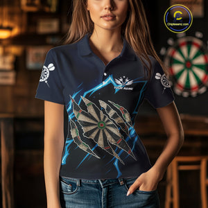 Personalized Thunder Lightning Dark Navy Darts Shirt For Women Custom Funny Darts Team Jerseys TDM4336