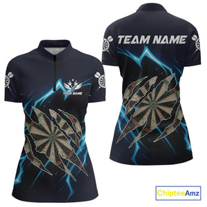 Personalized Thunder Lightning Dark Navy Darts Shirt For Women Custom Funny Darts Team Jerseys TDM4336