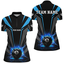 Load image into Gallery viewer, Personalized Lightning 8 Ball Pool Billiard Shirts For Women Custom Blue Billiard Team Jerseys TDM2193
