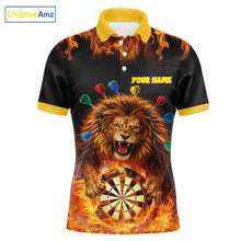 Load image into Gallery viewer, Personalized Fire Flame Lion Darts Shirt For Men Custom Darts Jersey Team Polo &amp; Quarter Zip TDM6311