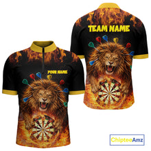 Load image into Gallery viewer, Personalized Fire Flame Lion Darts Shirt For Men Custom Darts Jersey Team Polo &amp; Quarter Zip TDM6311