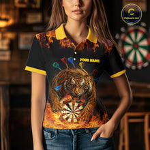 Load image into Gallery viewer, Personalized Fire Flame Tiger Darts Shirt For Women Custom Darts Jersey Team Polo &amp; Quarter Zip TDM6312