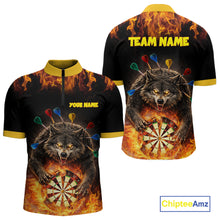 Load image into Gallery viewer, Personalized Fire Flame Wolf Darts Shirt For Men Custom Darts Jersey Team Polo &amp; Quarter Zip TDM6314