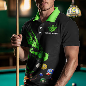 Personalized Green Black 3D Dragon Billiard Balls Pool Shirt For Men, Billiard League Team Jersey TDM4341