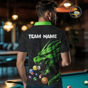 Personalized Green Black 3D Dragon Billiard Balls Pool Shirt For Men, Billiard League Team Jersey TDM4341