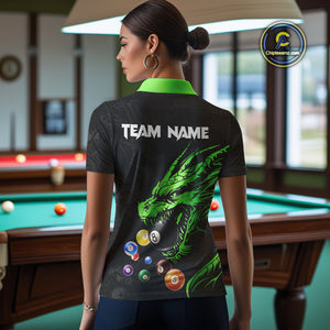 Personalized Green Black 3D Dragon Billiard Balls Pool Shirt For Women, Billiard League Team Jersey TDM4341