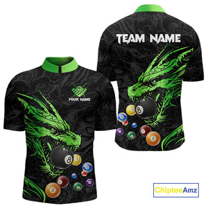 Personalized Green Black 3D Dragon Billiard Balls Pool Shirt For Men, Billiard League Team Jersey TDM4341