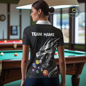 Personalized White Black 3D Dragon Billiard Balls Pool Shirt For Women, Billiard League Team Jersey TDM4342