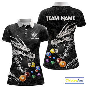 Personalized White Black 3D Dragon Billiard Balls Pool Shirt For Women, Billiard League Team Jersey TDM4342
