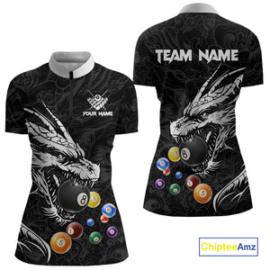 Personalized White Black 3D Dragon Billiard Balls Pool Shirt For Women, Billiard League Team Jersey TDM4342