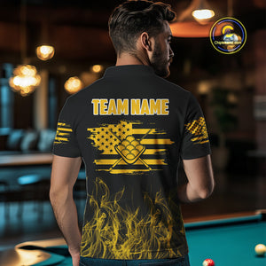 Yellow Flaming US Flag 9 Ball Billiard Shirt For Men Custom Patriotic Pool Player Team Jersey TDM4548