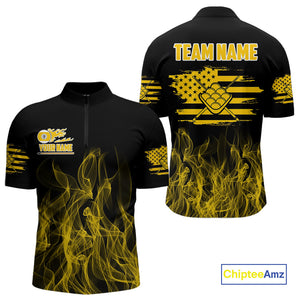 Yellow Flaming US Flag 9 Ball Billiard Shirt For Men Custom Patriotic Pool Player Team Jersey TDM4548